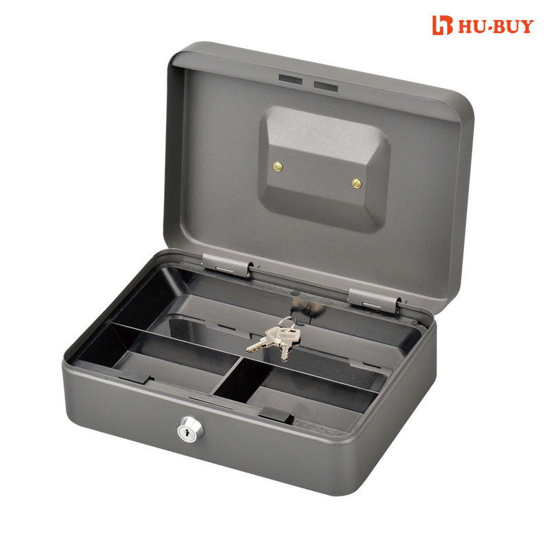 Three Cell Metal Cash Box With Lock Coin Storage Money Safe Wear Resistance